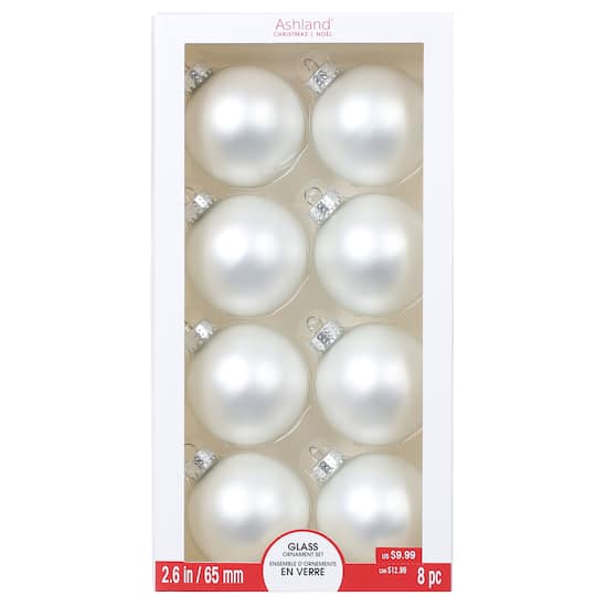 8ct. 2.5" Matte White Glass Ball Ornaments by Ashland®